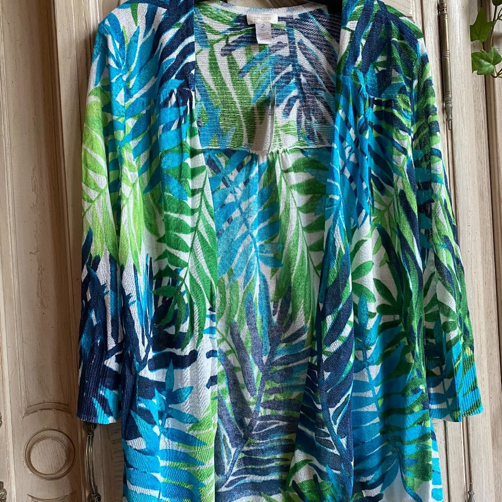 Chico's Blue and Green Fern Cardigan